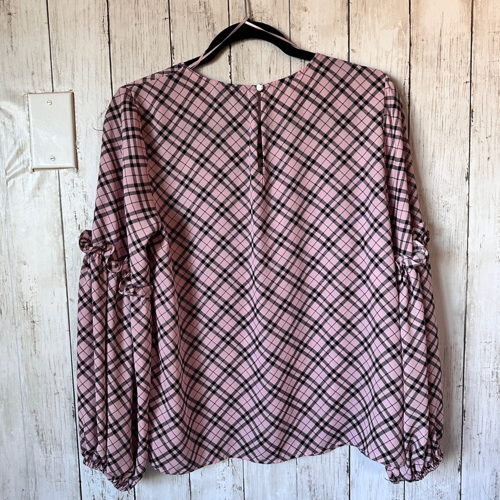CECE Womens Pink Plaid Jewel Neck Top Size: S - Picture 5 of 8